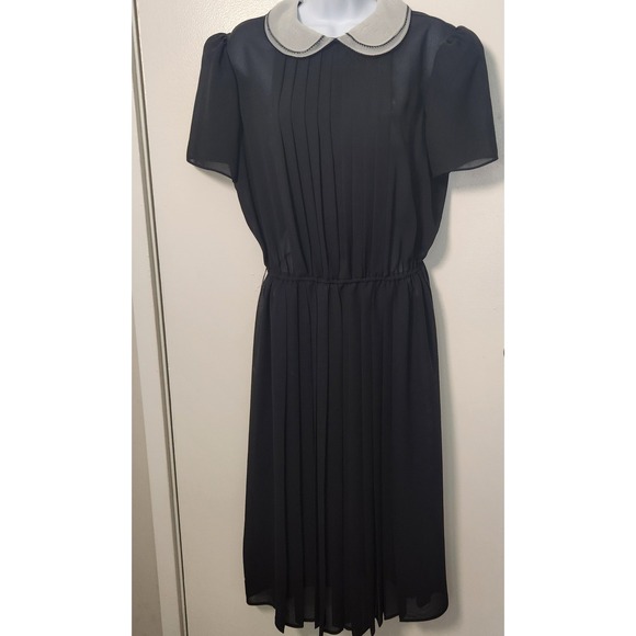 Donna Morgan Dresses & Skirts - Vtg 80s Donna Morgan Small Pleated Sheer Chiffon Midi Dress Peter Pan Collar